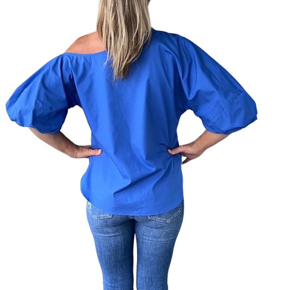 Amanda Uprichard | Dusk Mra Top Off the Shoulder Puff Sleeves Blue M - Picture 8 of 15